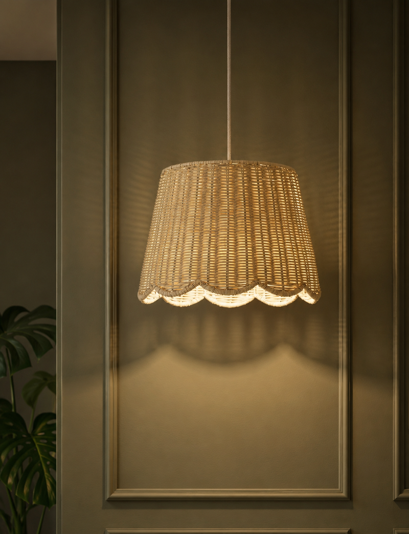 Wicker Scallop Lamp Shade - White