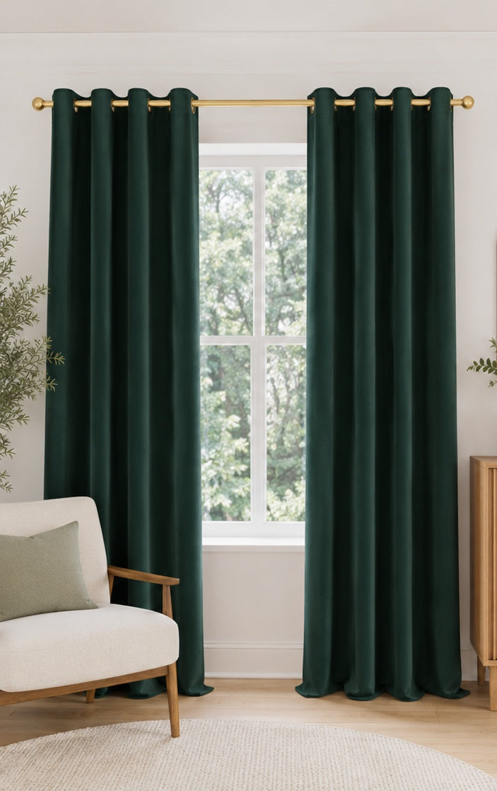 Velvet Eyelet Curtains - Forest Green - 218cm x 229cm
