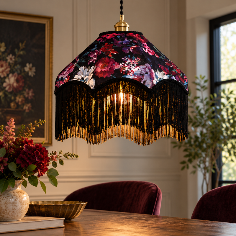 Velvet Floral Print Ceiling Lamp Shade - Multi