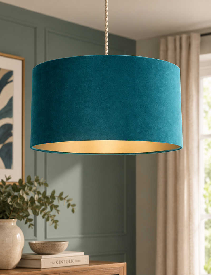 Velvet Oversized Ceiling Lamp Shade- Teal