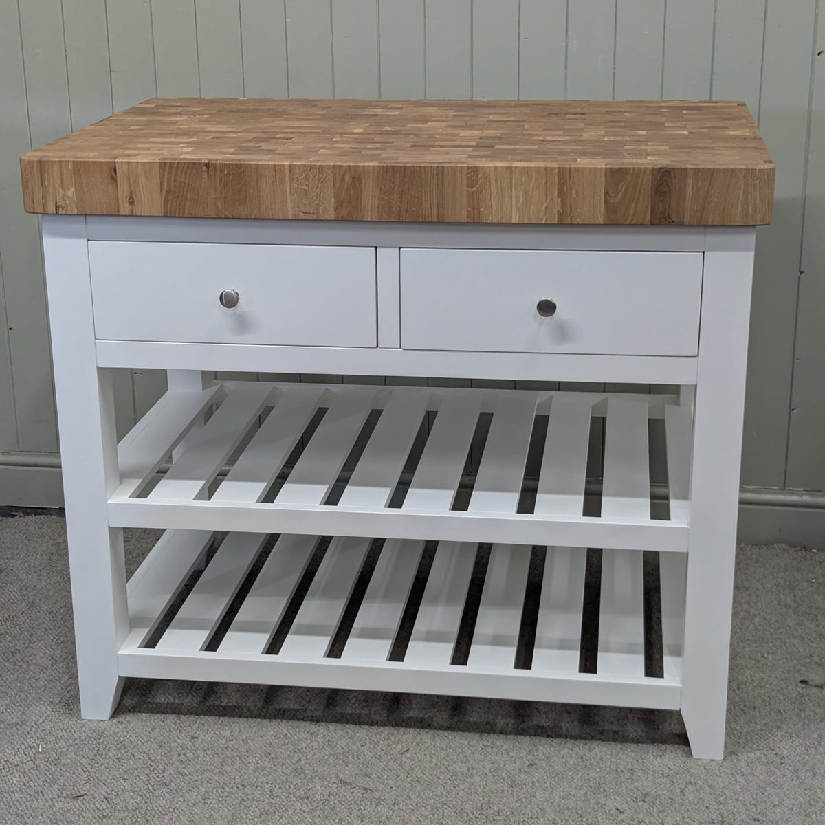 Chester Pure White Butcher Block Kitchen Island