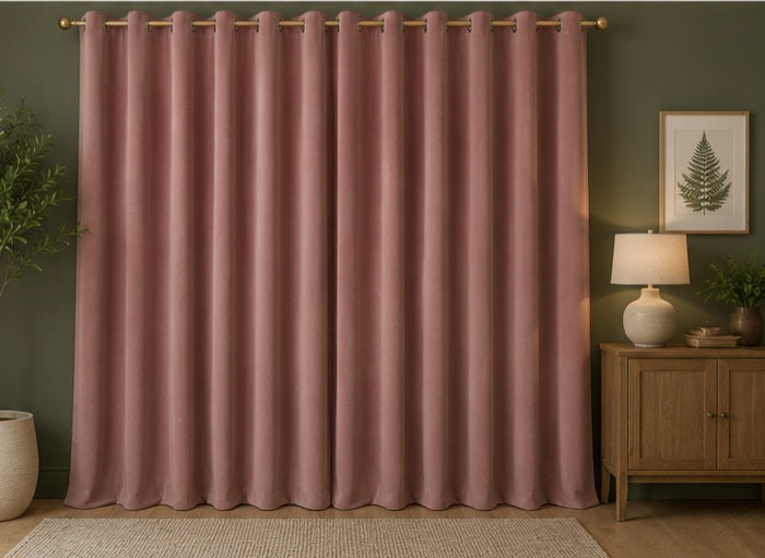 Velvet Eyelet Curtains - Soft Pink - 168cm x 183cm