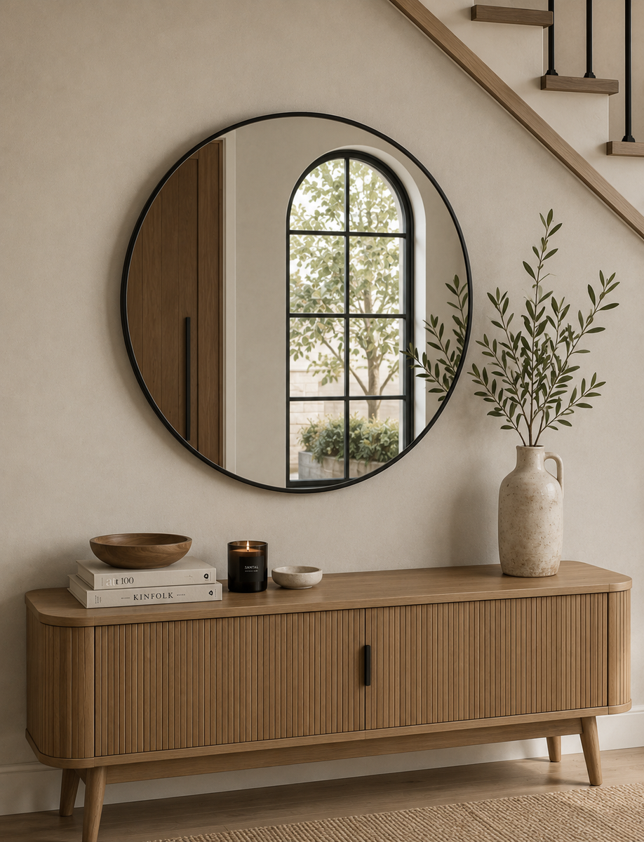 Metal Circle Wall Mirror - Black