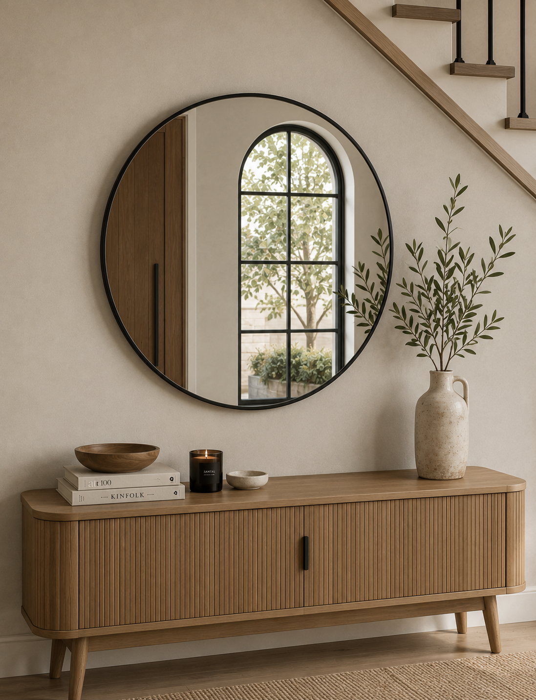 Metal Circle Wall Mirror - Black