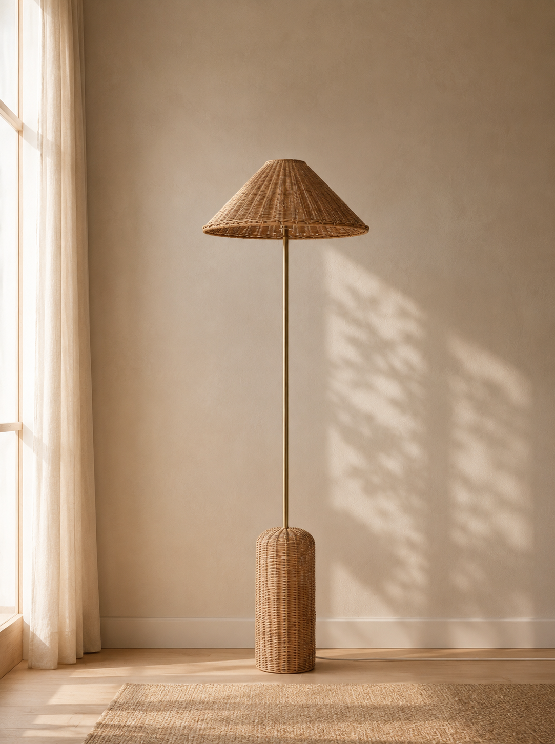 Lotus Rattan Floor Lamp - Antique Brass