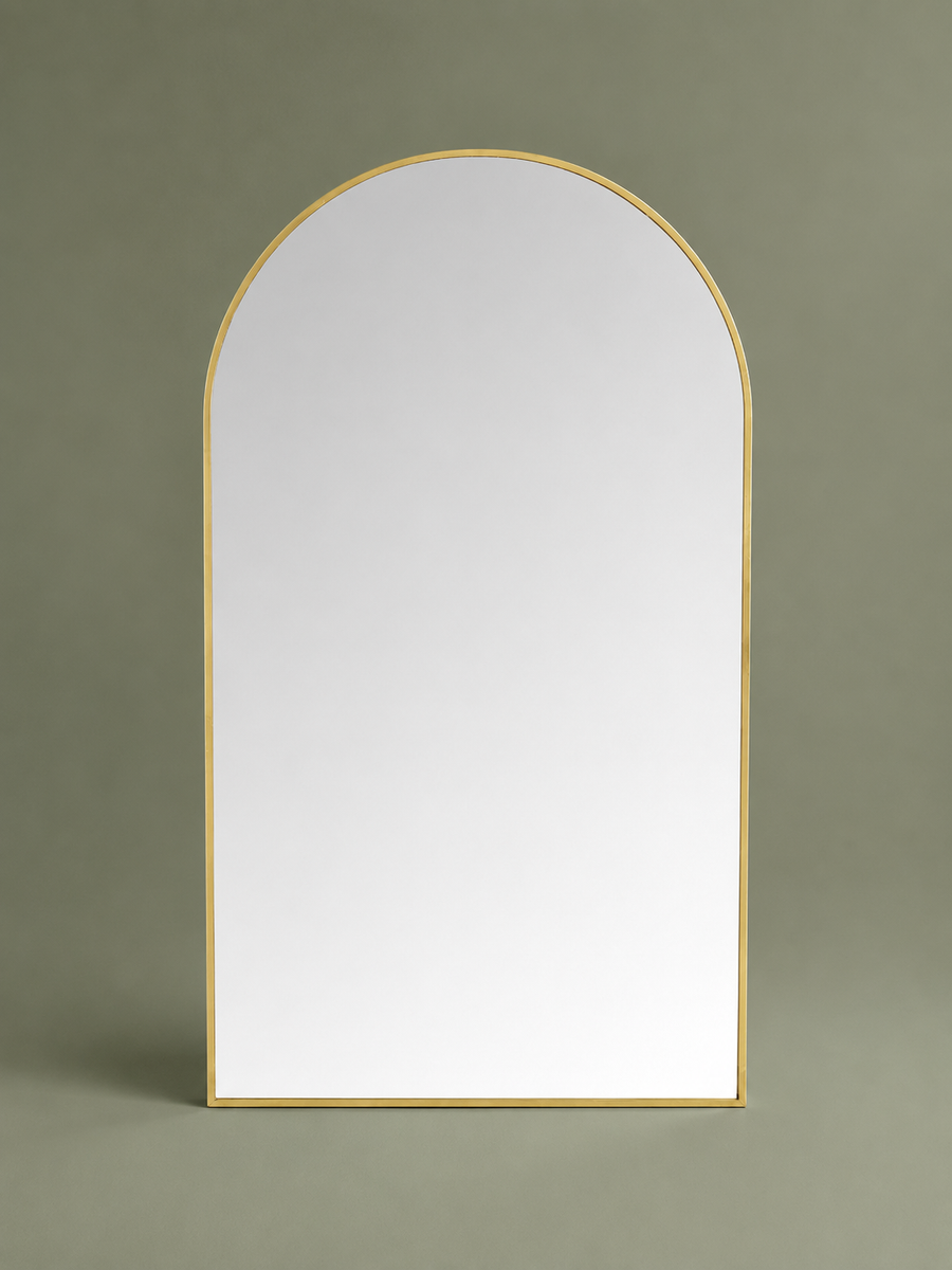 Metal Arch Free Standing Mirror - Antique Brass