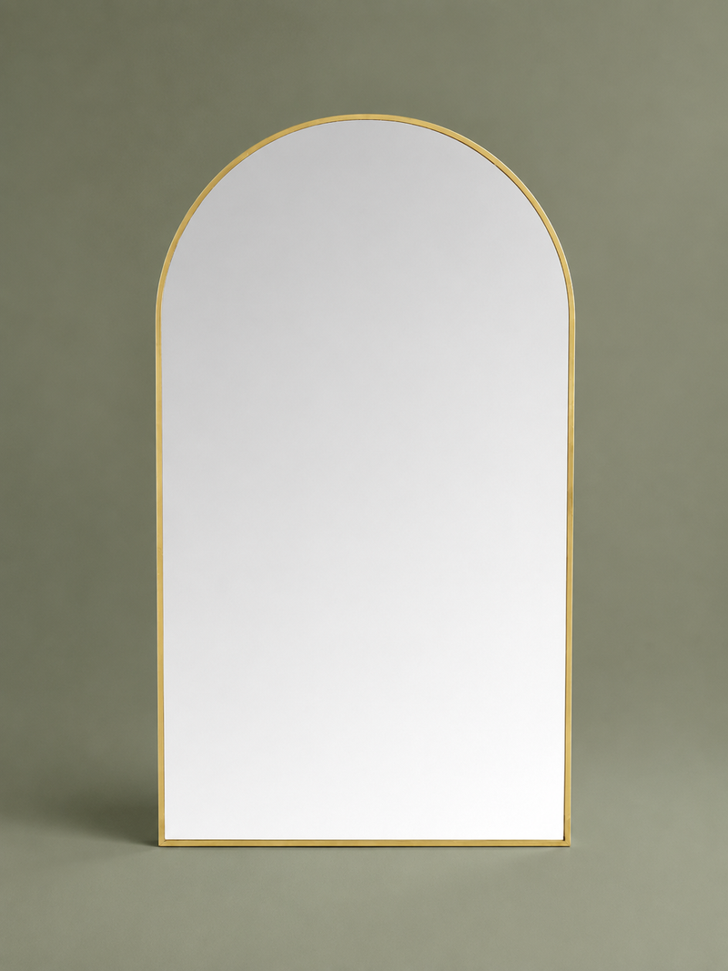 Metal Arch Free Standing Mirror - Antique Brass