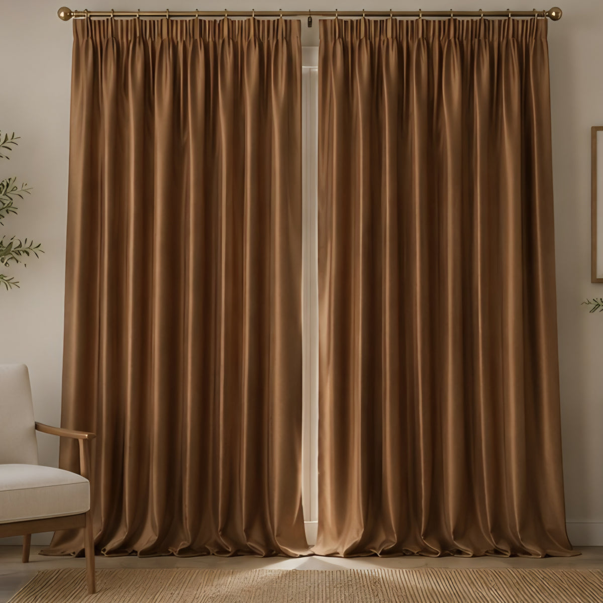 Velvet Pencil Pleat Ultra Thermal Curtains - Bronze - 229cm x 229cm