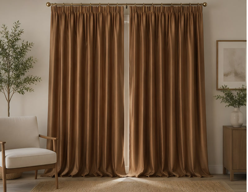 Velvet Pencil Pleat Ultra Thermal Curtains - Bronze - 229cm x 229cm