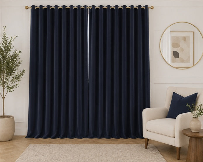 Velvet Eyelet Curtains - Navy - 168cm x 229cm