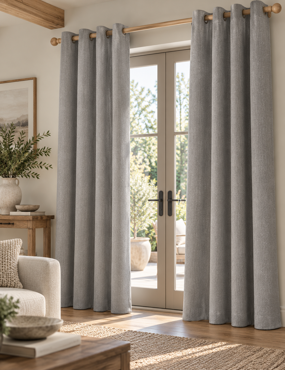 Brushed Eyelet Blackout Ultra Thermal Curtains - Light Grey - 218cm x 137cm