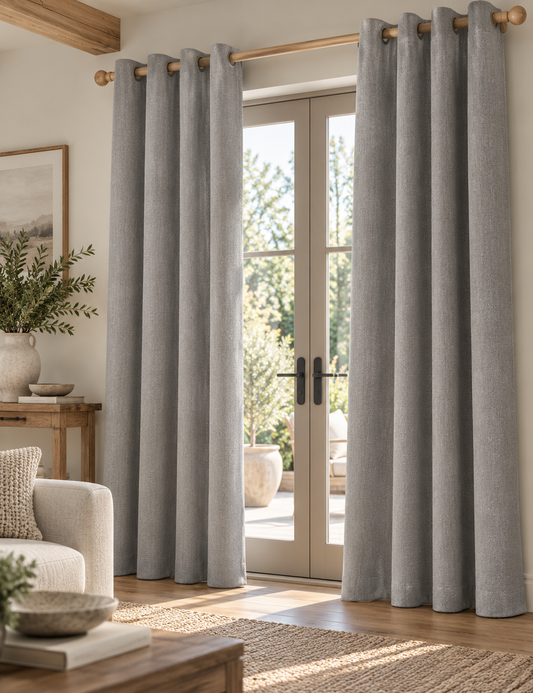 Brushed Eyelet Blackout Ultra Thermal Curtains - Light Grey - 218cm x 137cm