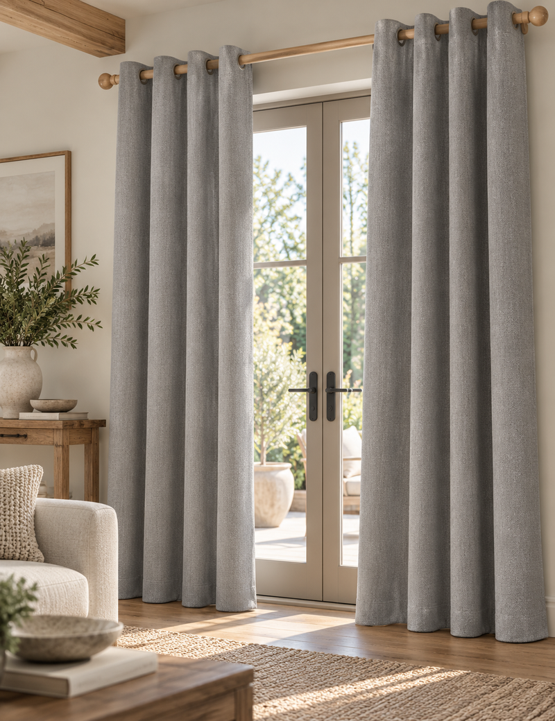 Brushed Eyelet Blackout Ultra Thermal Curtains - Light Grey - 218cm x 137cm