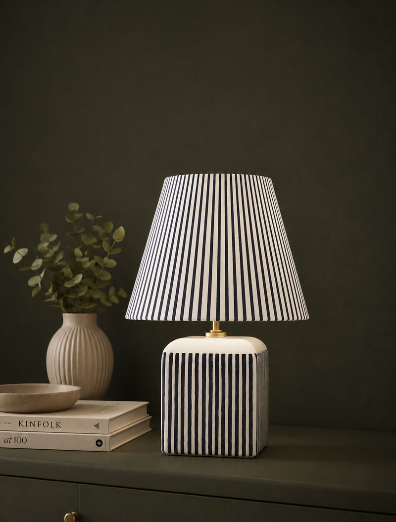 Joshua Ceramic Striped Rechargeable Table Lamp - Navy