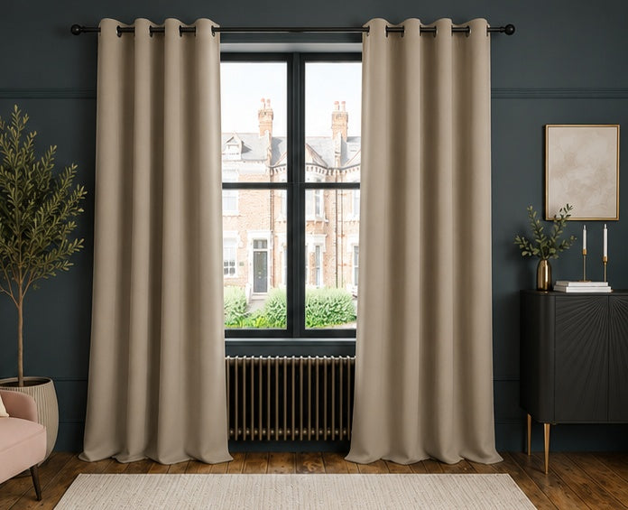 Velvet Eyelet Ultra Thermal Curtains - Champagne - 218cm x 229cm
