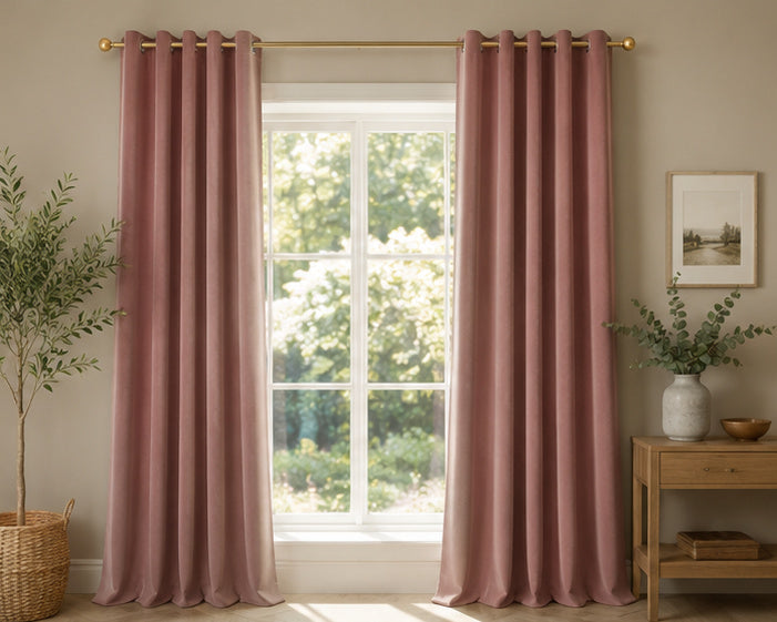 Velvet Eyelet Curtains - Soft Pink - 168cm x 183cm