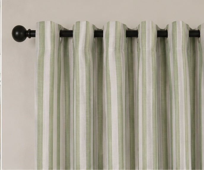 Pure Cotton Striped Multiway Curtains - Green Mix - 168cm x 229cm
