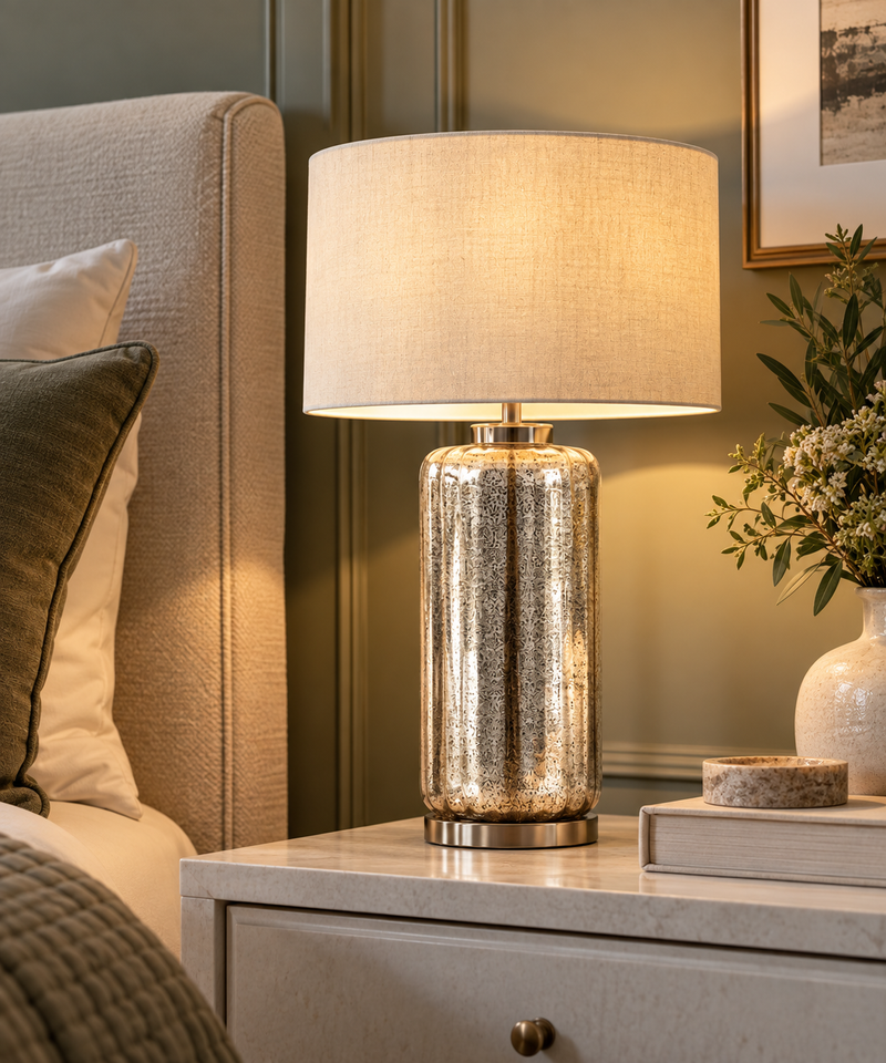 Large Mercury Glass Table Lamp - Silver Mix