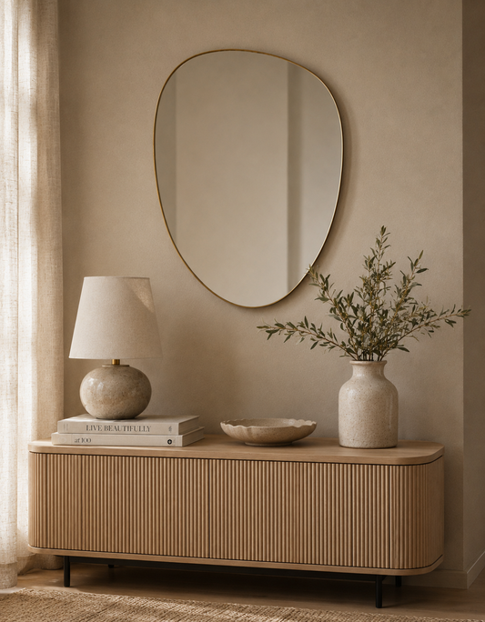 Pebble Metal Curved Wall Mirror - Antique Brass