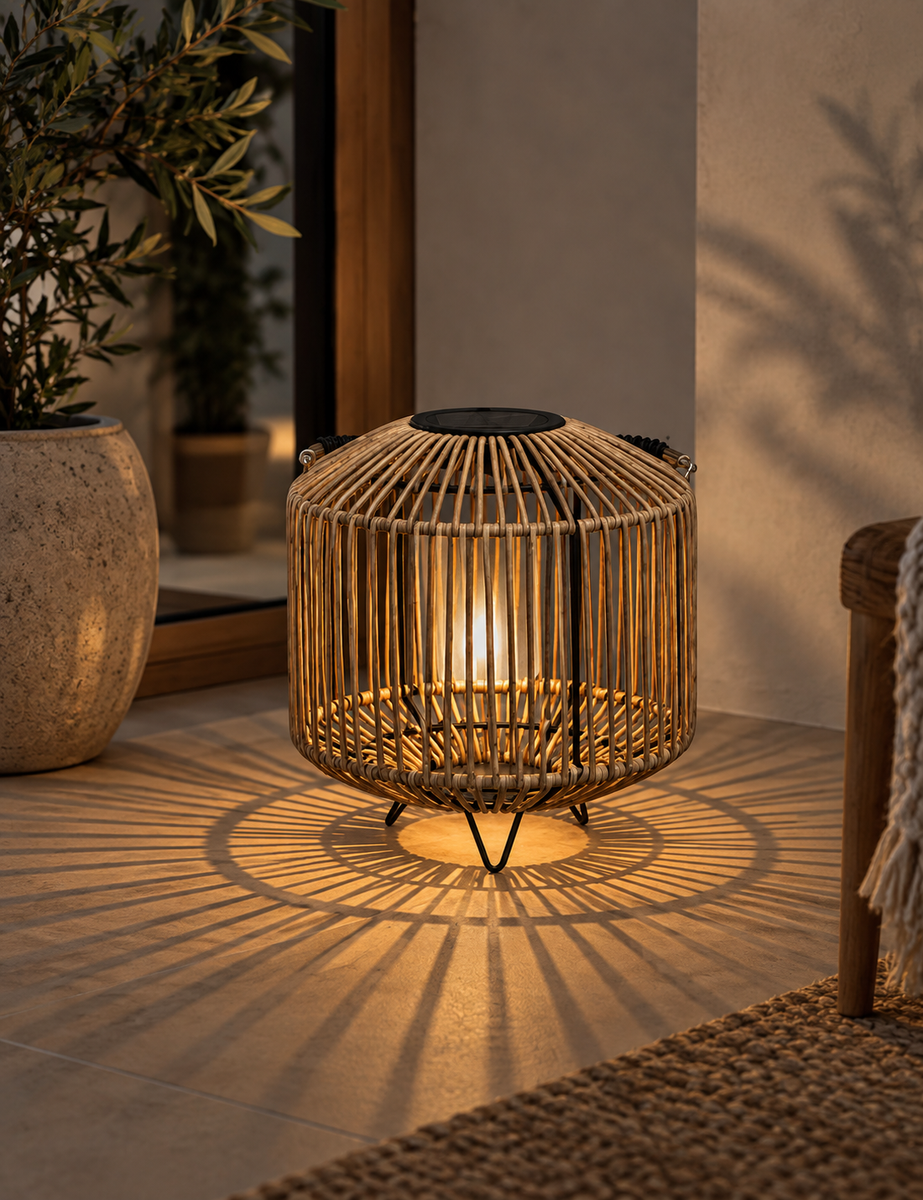 M&S Small Warm White LED Woven Solar Lantern - Natural
