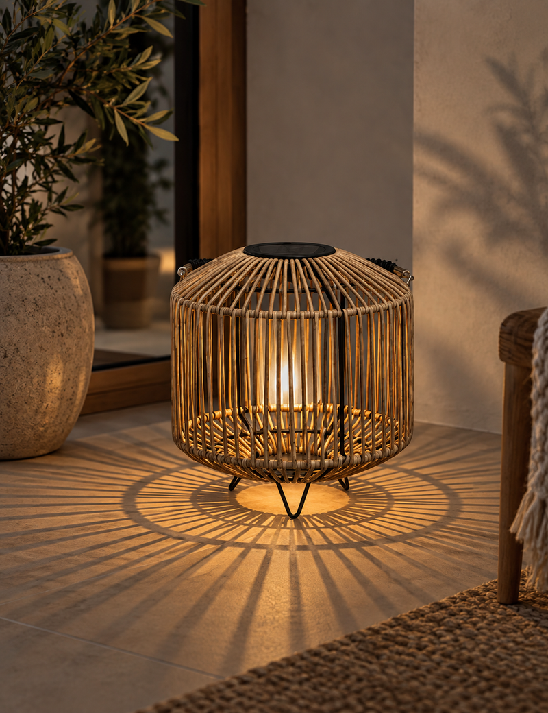 M&S Small Warm White LED Woven Solar Lantern - Natural