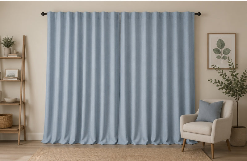 Brushed Multiway Blackout Curtains - Mid Blue - 168cm x 229cm