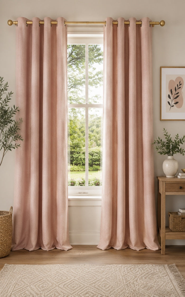 Brushed Eyelet Blackout Ultra Thermal Curtains - Blush - 117cm x 229cm