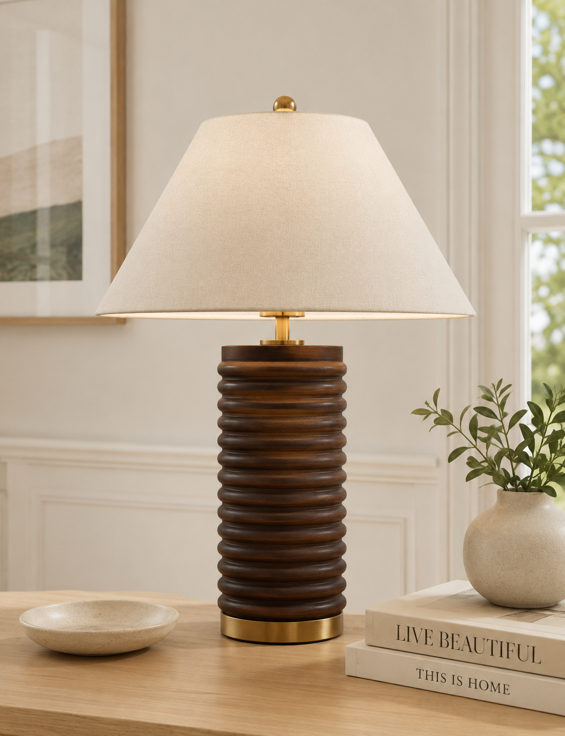 Wooden Ribbed Table Lamp