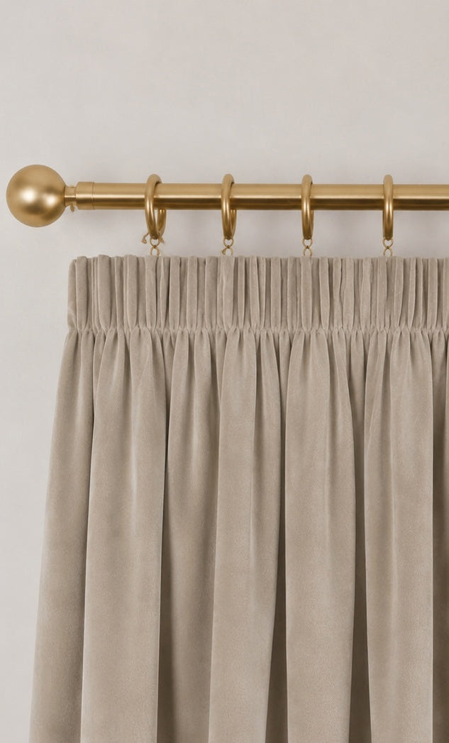 Velvet Pencil Pleat Curtains - Champagne - 218cm x 229cm Imperfect
