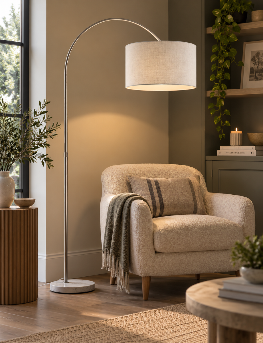 Freya Arc Floor Lamp - Silver (Shade not included)
