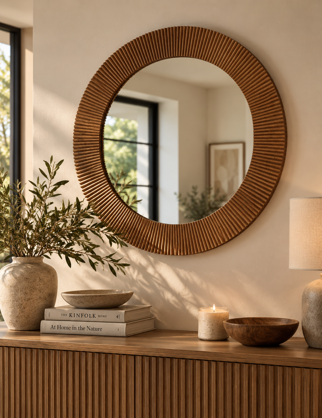 Fredrick Wooden Frame Round Wall Mirror