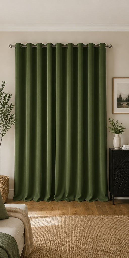 Velvet Eyelet Curtains - Green - 218cm x 229cm