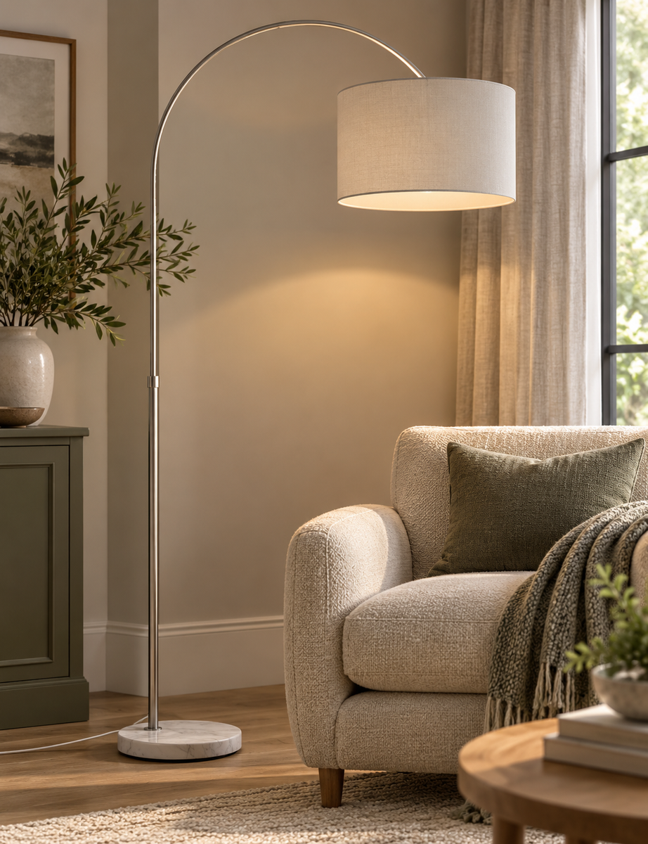 Freya Arc Floor Lamp - Silver (Shade not included)