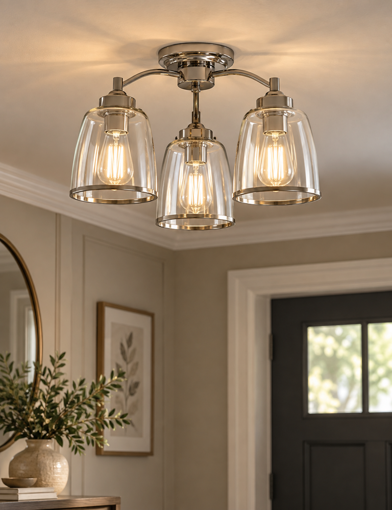 Core Glass & Metal Multi Flush Ceiling Light - Silver
