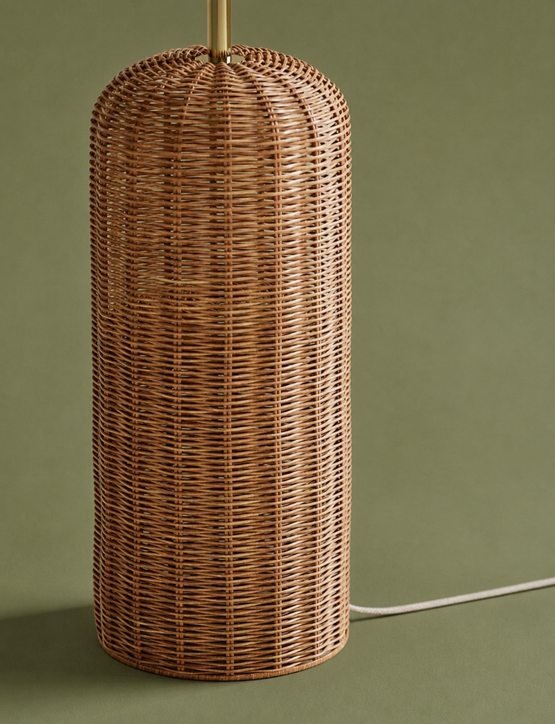 Lotus Rattan Floor Lamp - Antique Brass