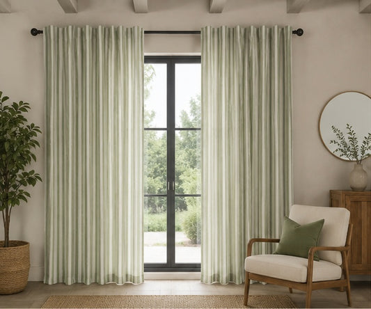 Pure Cotton Striped Multiway Curtains - Green Mix - 168cm x 229cm