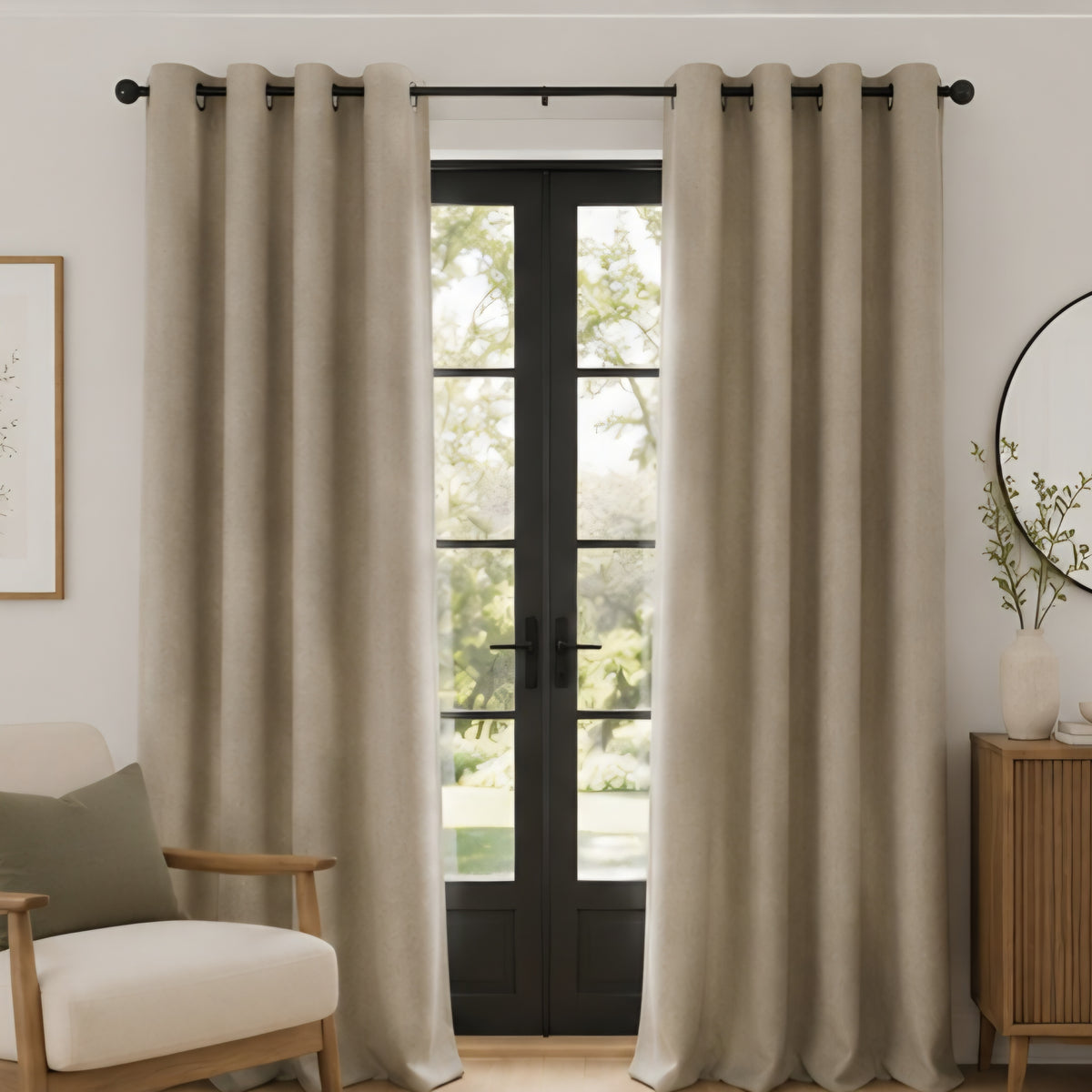 Brushed Eyelet Blackout Thermal Curtains - Neutral - 117cm x 183cm