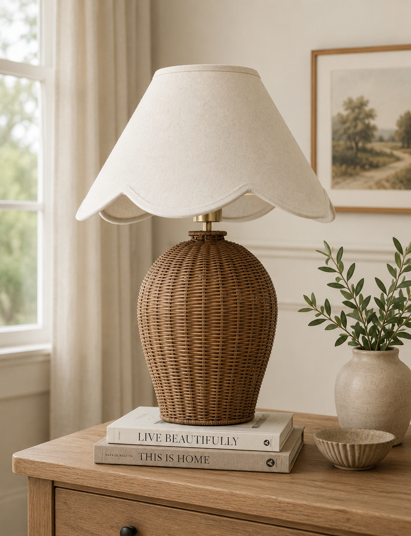 Wicker Scallop Shade Table Lamp