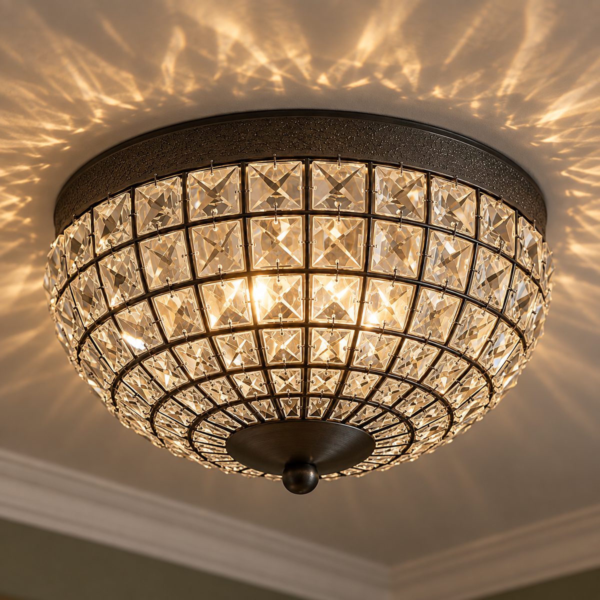 Gem Ball Flush Ceiling Light - Antique Brass