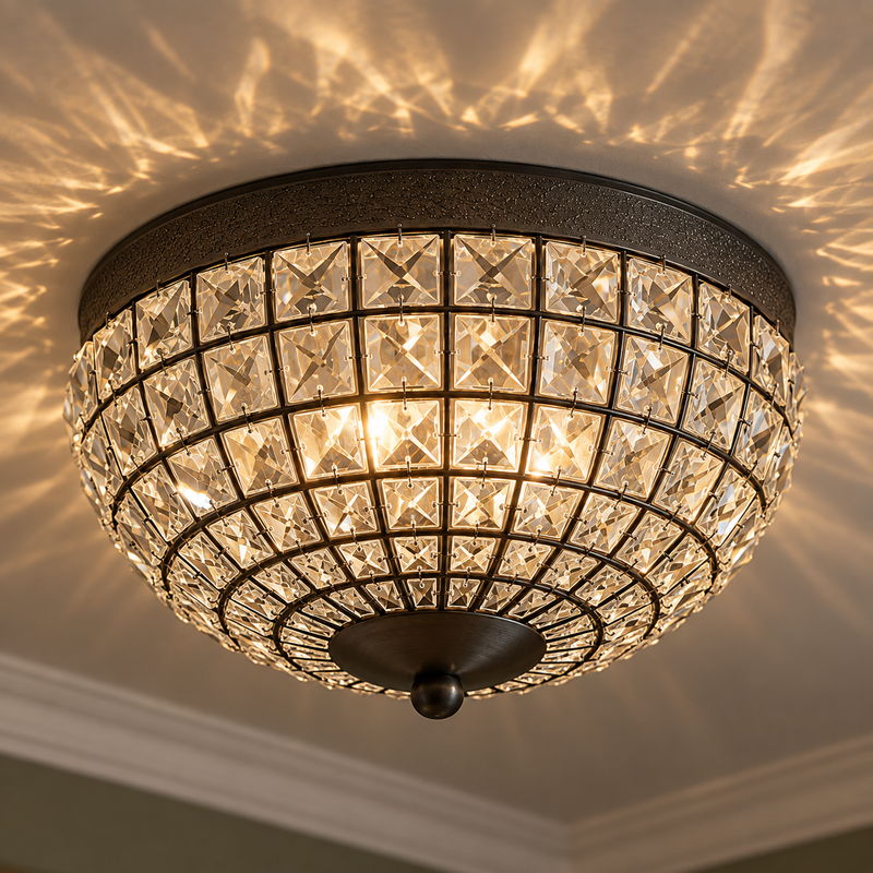 Gem Ball Flush Ceiling Light - Antique Brass