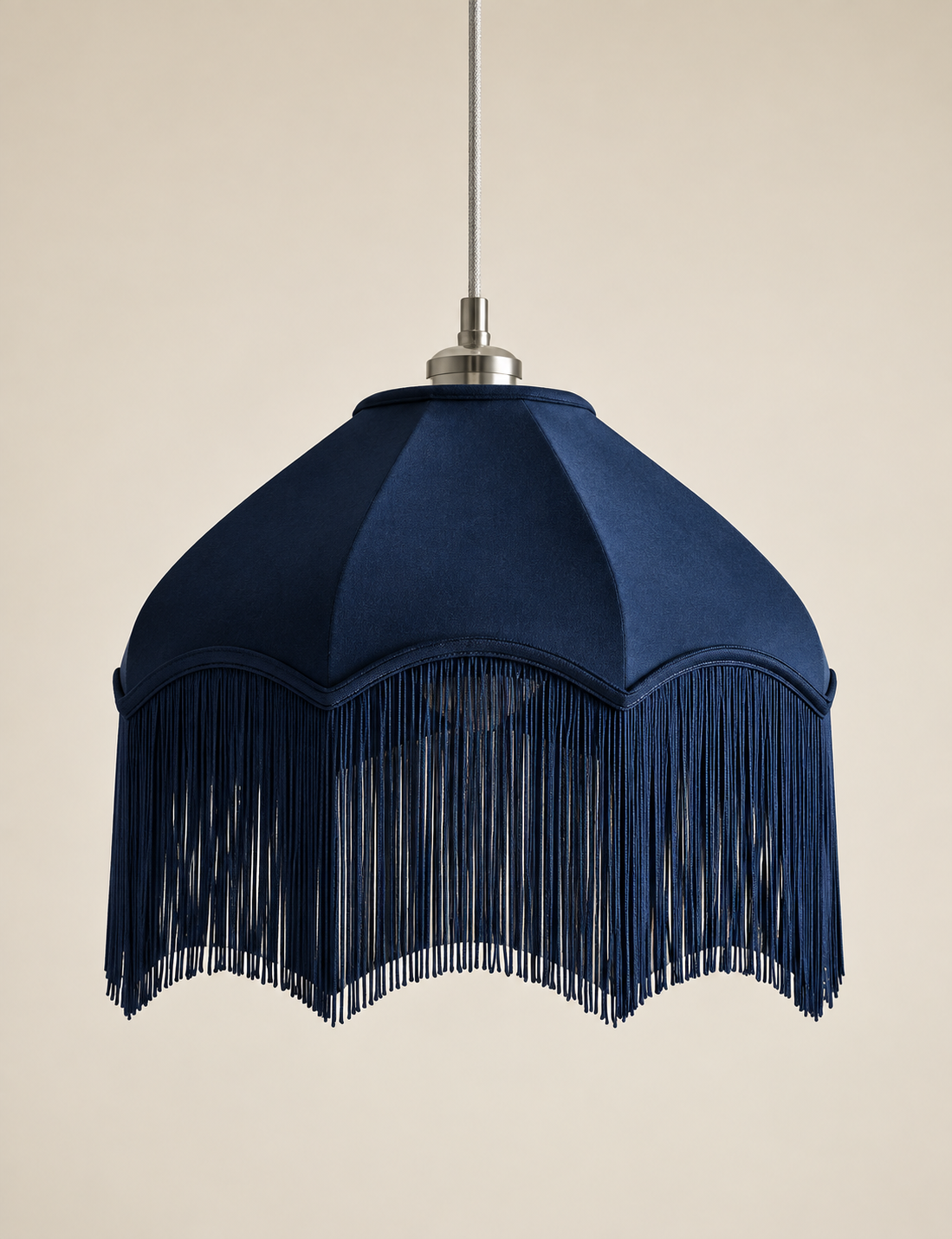 Fringed Velvet Lamp Shade - Navy