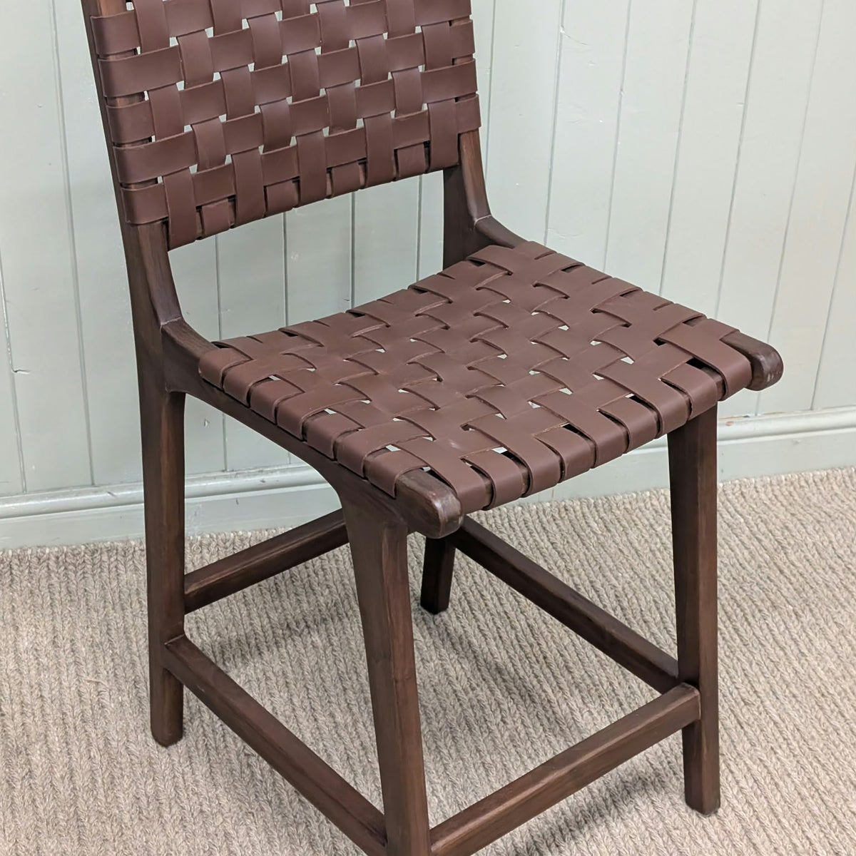 Teak Wood Counter Chair Perugia with Braided Seat Surface- Pair