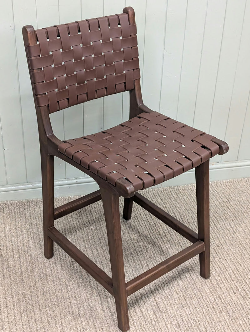 Teak Wood Counter Chair Perugia with Braided Seat Surface- Pair