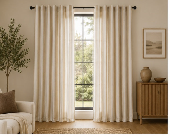 Pure Cotton Striped Multiway Curtains- Neutral - 168cm x 229cm