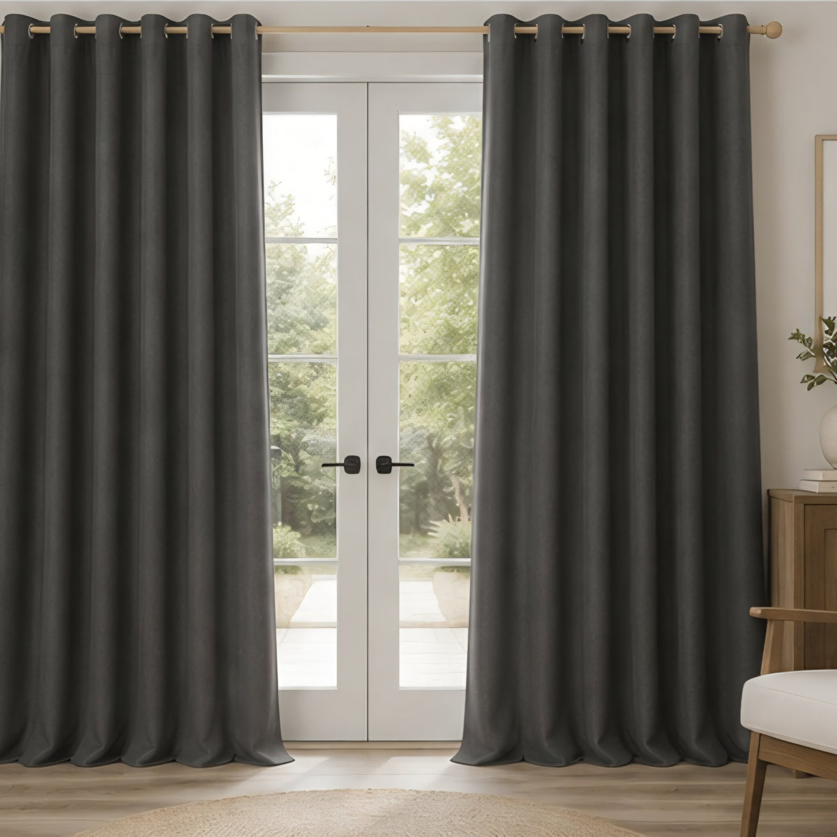 Brushed Eyelet Blackout Thermal Curtains - Charcoal Mix - 218cm x 137cm