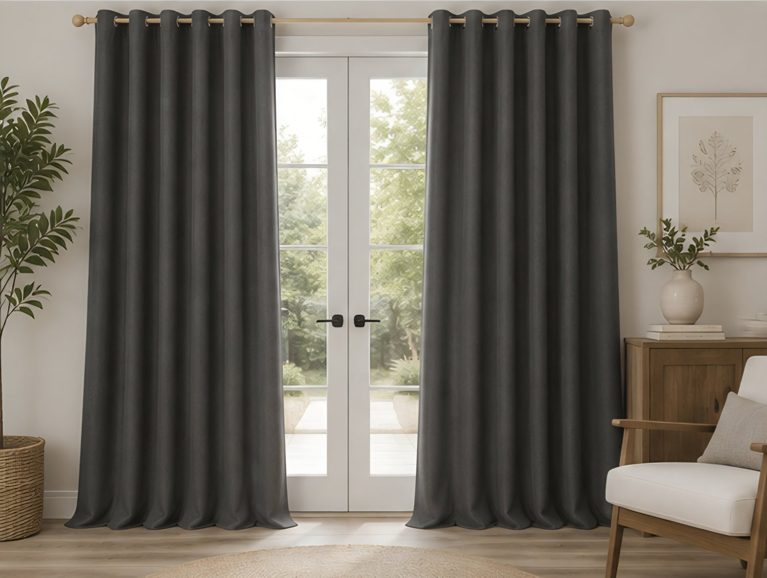 Brushed Eyelet Blackout Thermal Curtains - Charcoal Mix - 168cm x 137cm