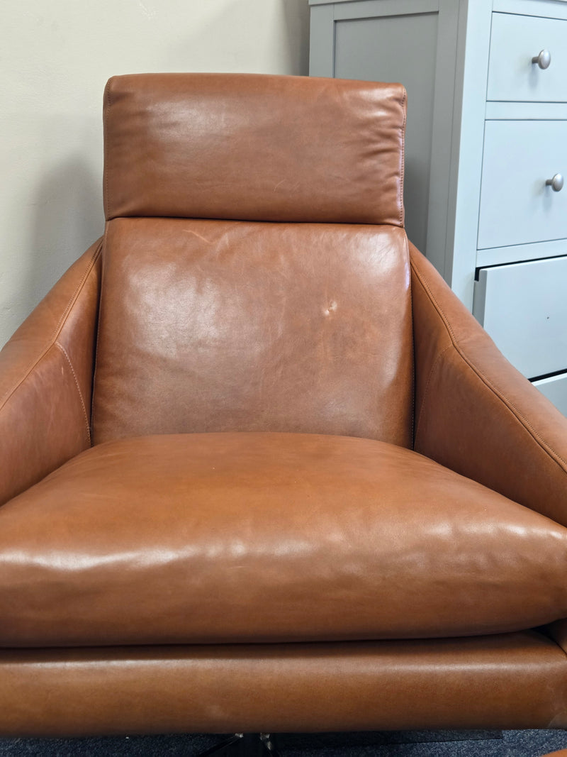 Austin Leather Swivel Armchair and Footstool Ottoman