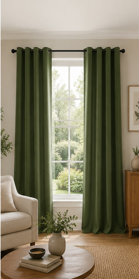 Velvet Eyelet Curtains - Green - 218cm x 229cm