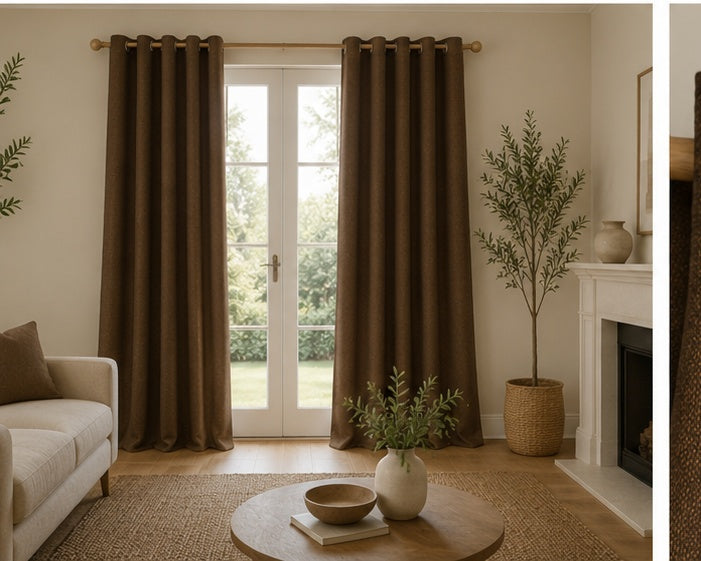 Brushed Eyelet Blackout Thermal Curtains - Chocolate - 218cm x 229cm