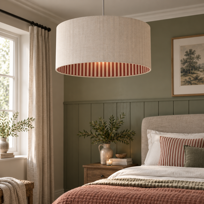 Watercolour Stripe Drum Lamp Shade - Dark Red